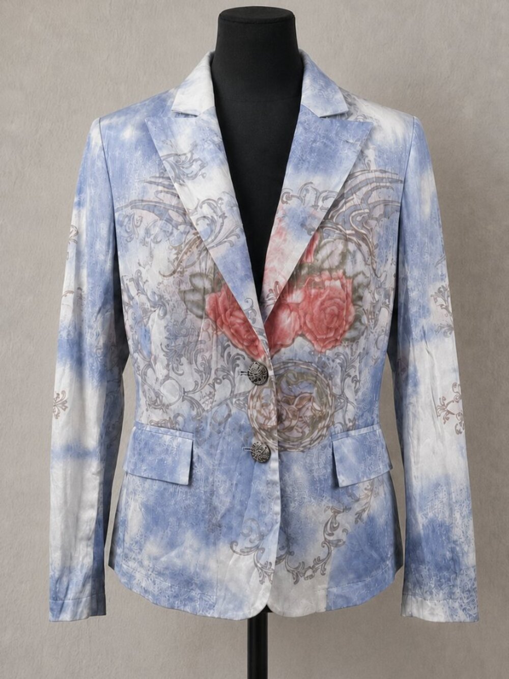 Vintage Alberto Makali Y2K Rose Wings Blazer M Blue Cloud Wash Romantic Goth